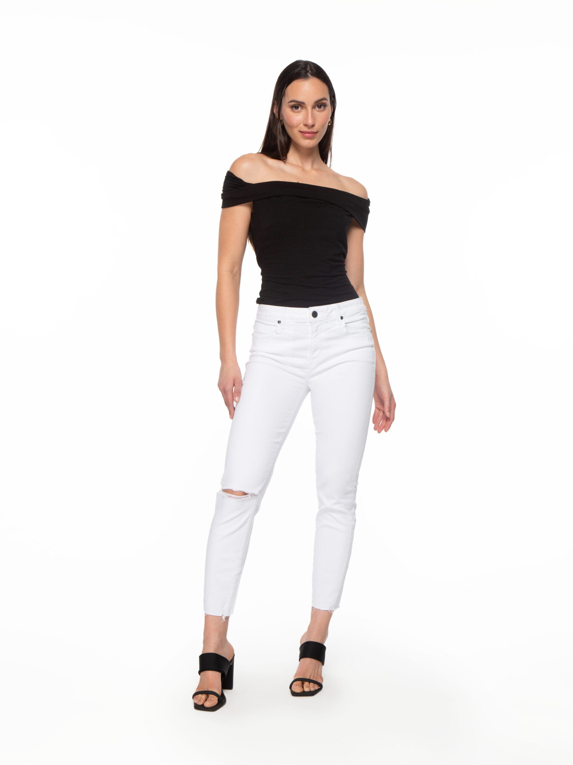 Bowery Crop Skinny w/Raw Hem in Eternal White Destroy