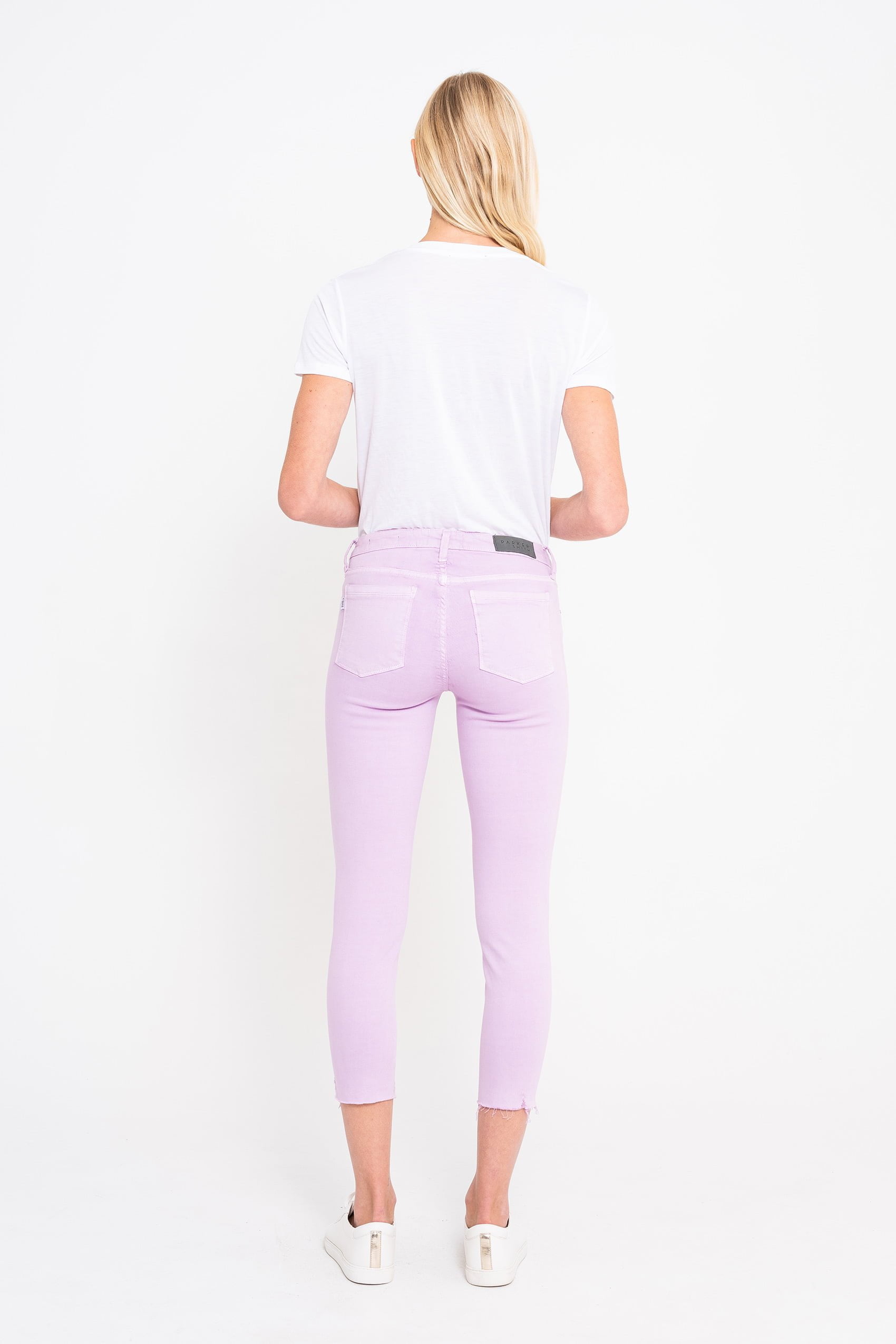 Twisted Seam Skinny Crop w/Raw Hem in Lilac