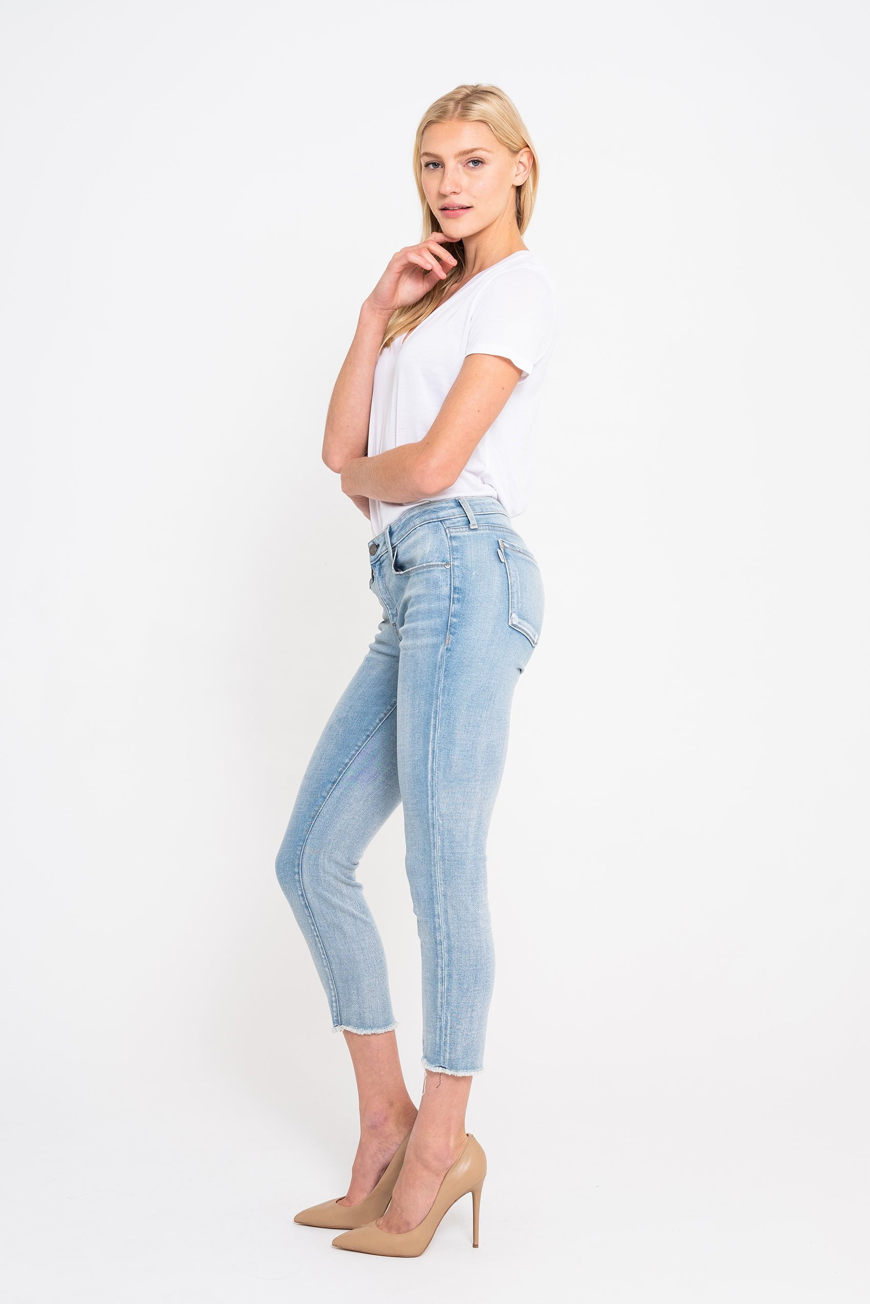 Twisted Seam Skinny Crop w/Raw Hem in Malibu