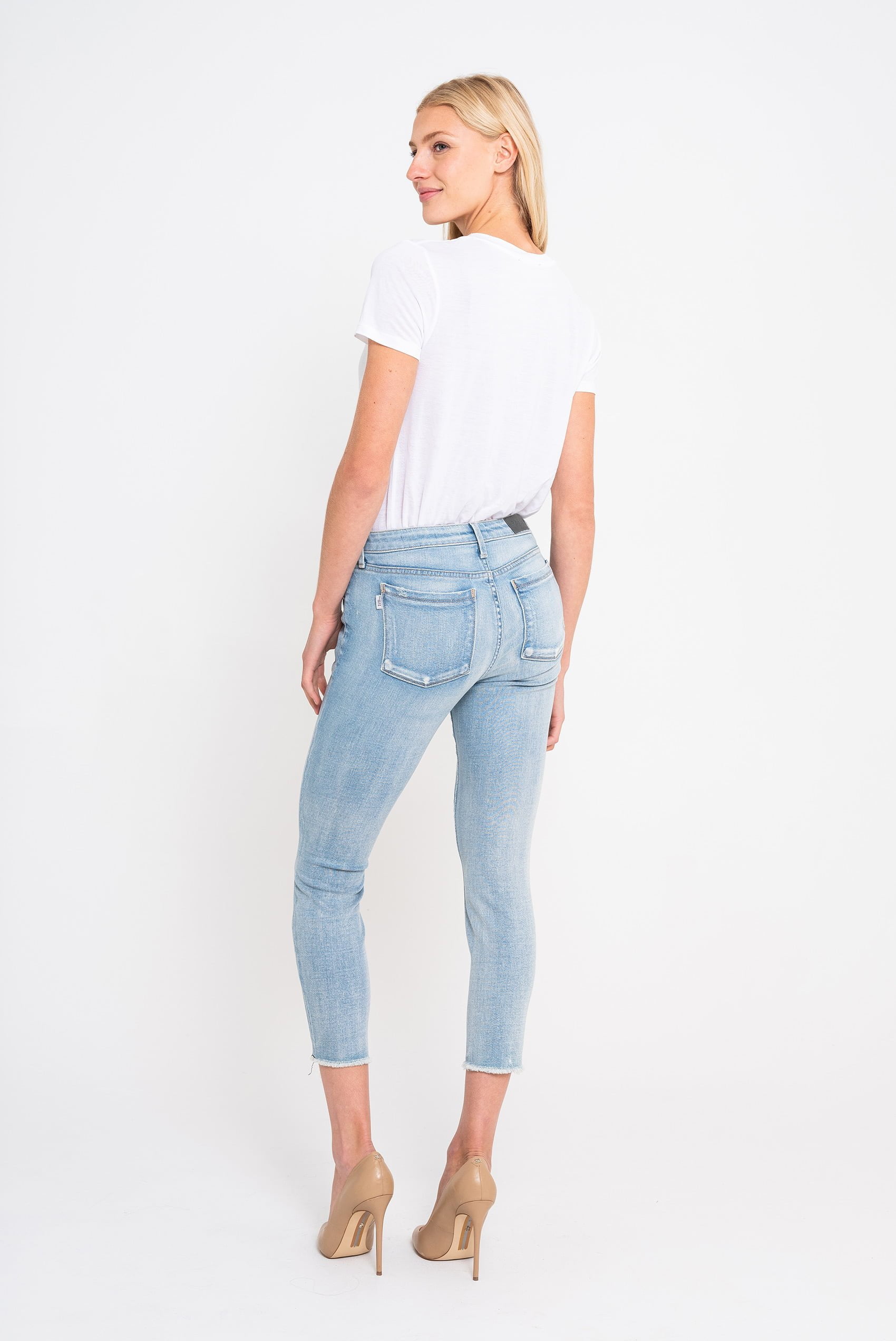 Twisted Seam Skinny Crop w/Raw Hem in Malibu