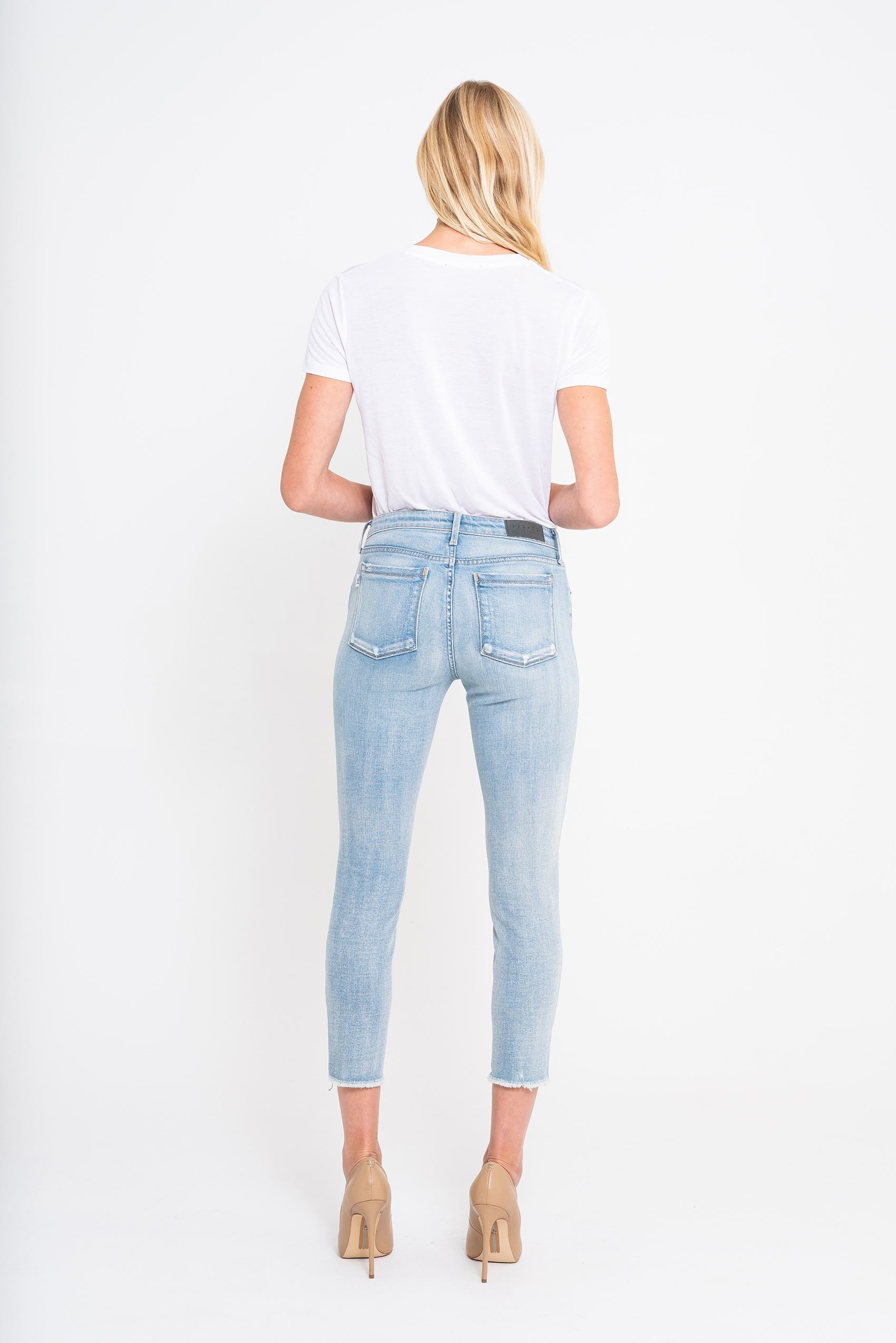 Twisted Seam Skinny Crop w/Raw Hem in Malibu