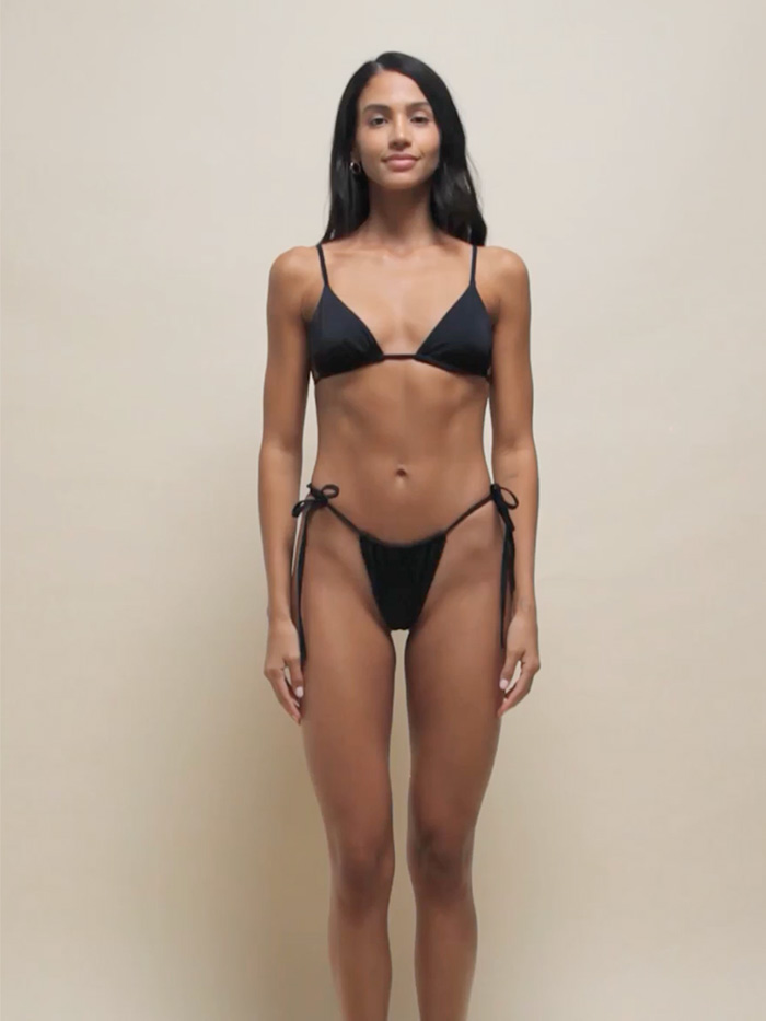 Gabrielle Slim Bikini Bottom in Black Sand